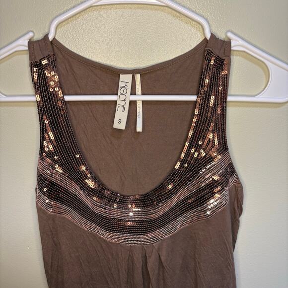 Kische Brown Sequin Scoopneck Tank Top Small Y2K Sleeveless Soft Neutral Boho - Picture 9 of 9